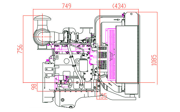 QSB3.9-G31東風(fēng)康明斯發(fā)動機外形尺寸側(cè)視圖.png