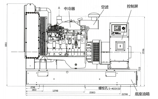 C200D5康明斯發(fā)電機組外形側視圖.png