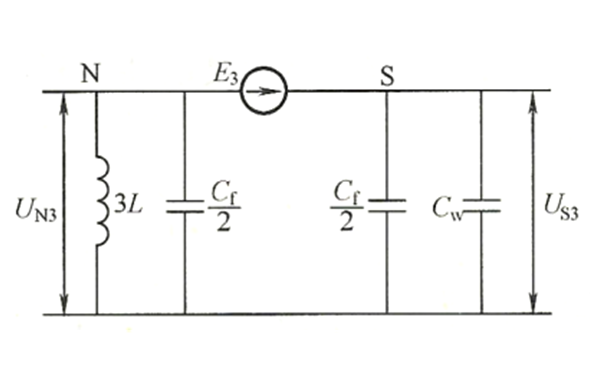 中性點經(jīng)消弧線圈接地發(fā)電機三次諧波電動勢和對地電容的等值電路圖.png